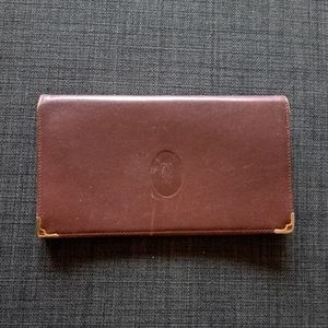 CARTIER Wallet Clutch Leather Red Burgundy  Kisslock Collection